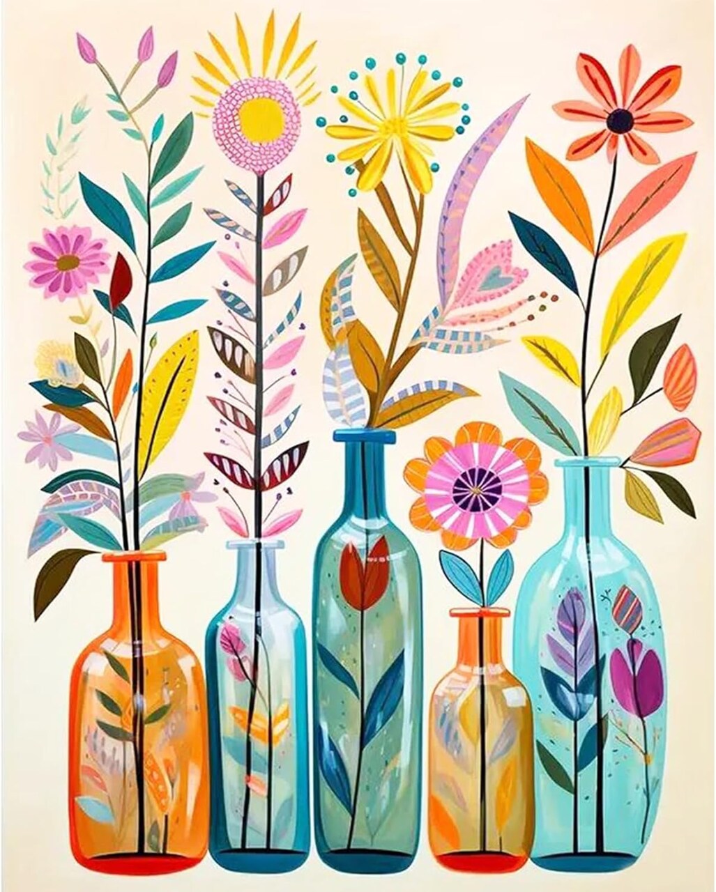 Paint by Numbers Kit for Adults Beginners, Flowers DIY Easy Acrylic Oil Painting by Numbers on Canvas, Paint-by-Numbers Drawing Kits for Gift Home Wall Decor Without Frame 16x20in